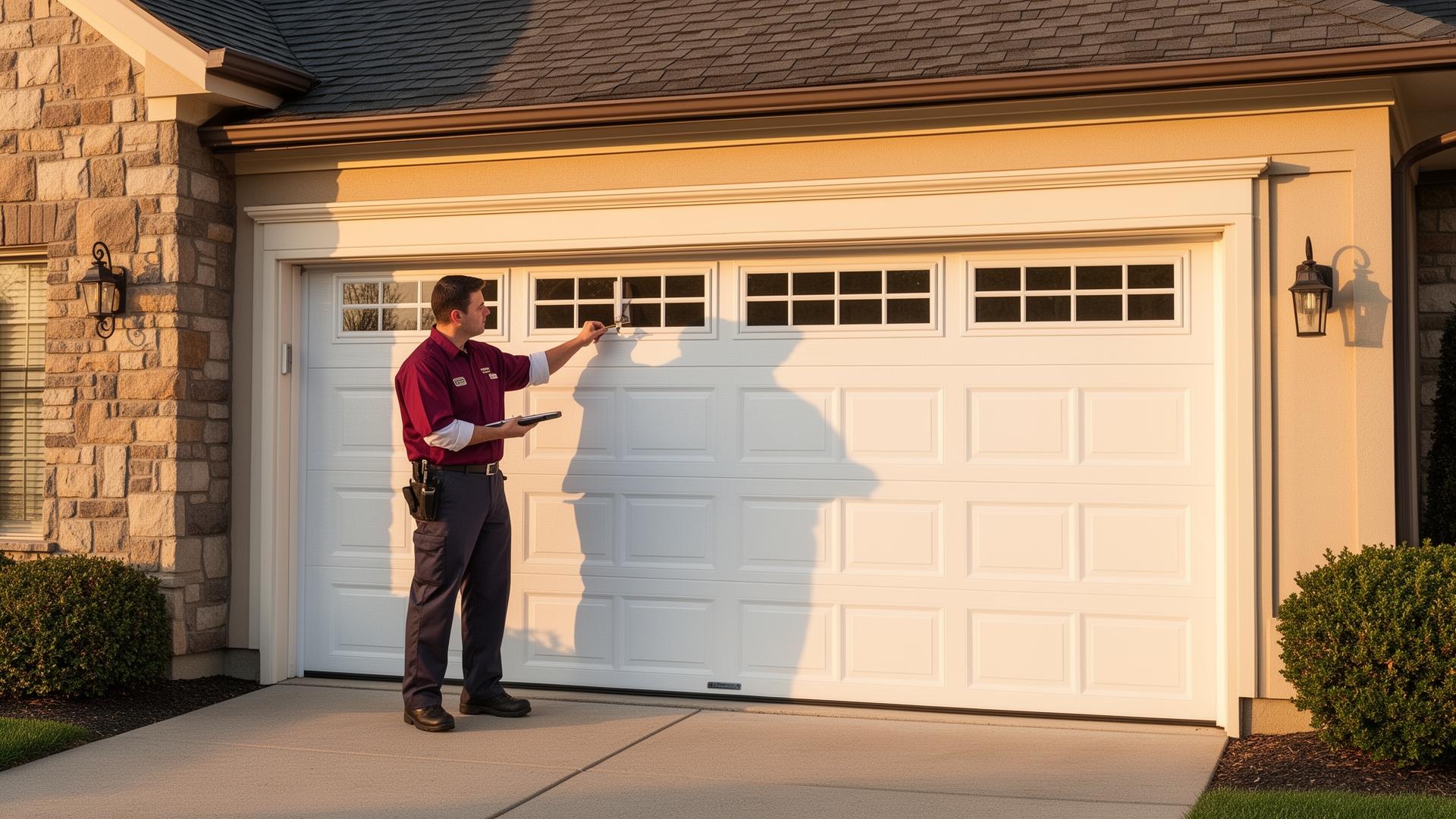 Professional garage door service technician installing a new garage door in Aumsville, OR